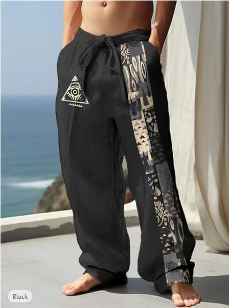 Retro Printed Loose Casual Straight Trousers