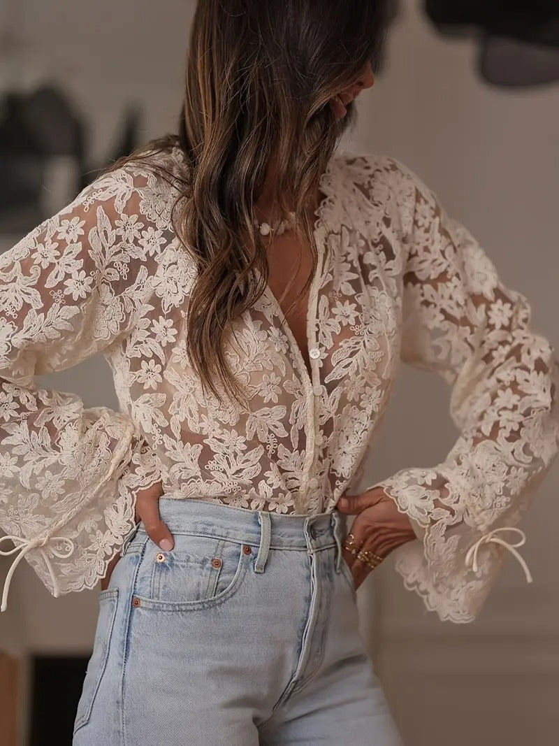 European And American Fashion Embroidered Lace Flower Shirt