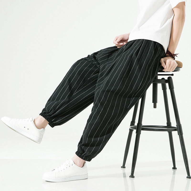 Chinese Style Ankle Banded Pants Japanese Style Large Size Cotton Linen Harem Pants