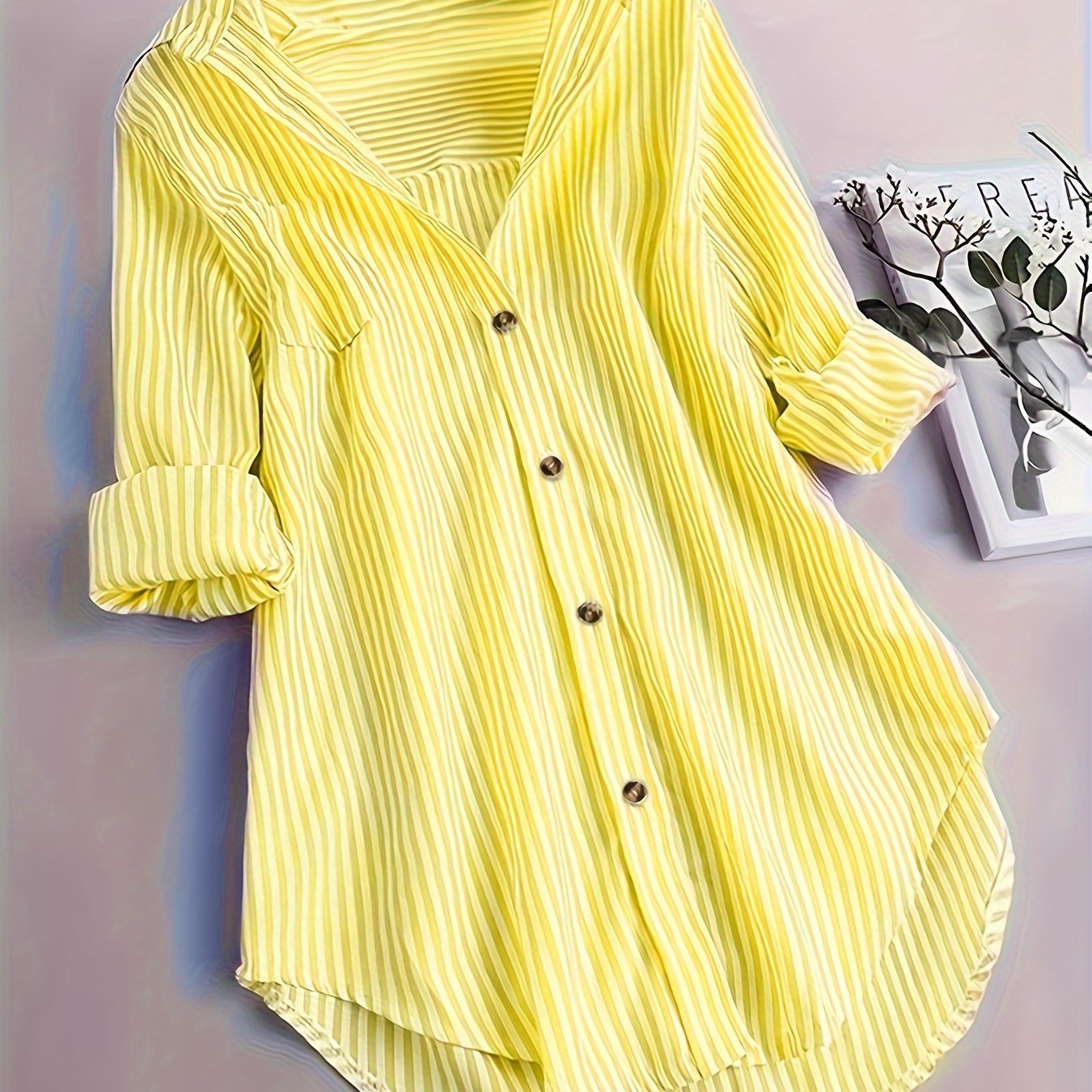 Women's Striped Button Casual Loose Long-sleeved Shirt