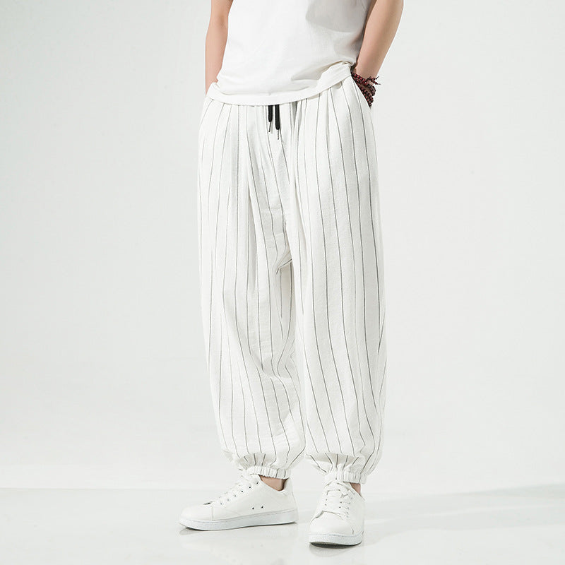 Chinese Style Ankle Banded Pants Japanese Style Large Size Cotton Linen Harem Pants