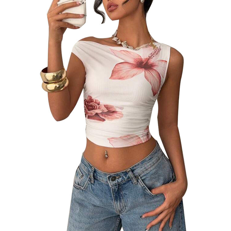 Off-the-shoulder T-shirt Sleeveless Slim Fit Cropped Top