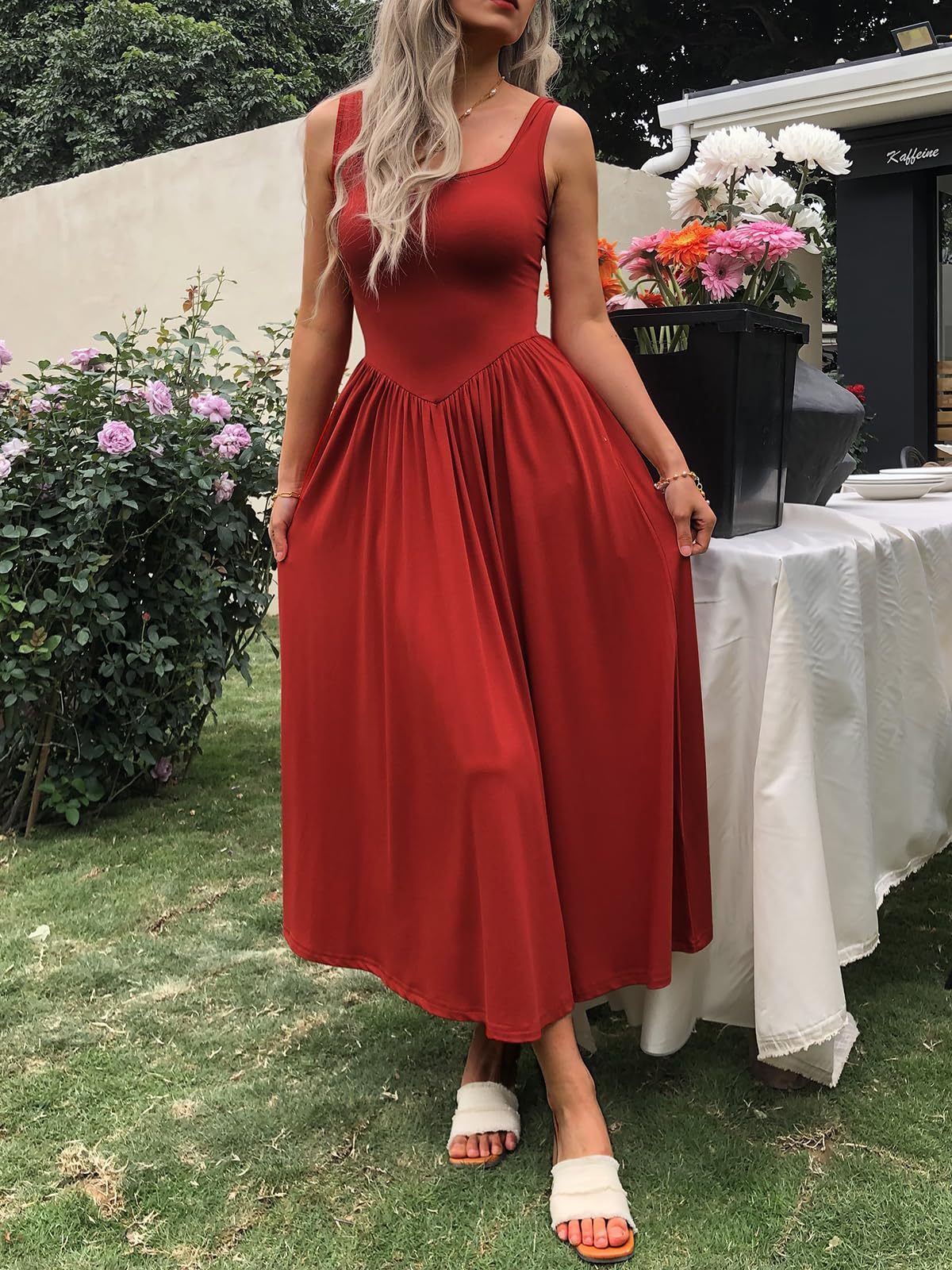 European And American New Graceful And Fashionable Sling Square Collar Pleated Dress Women