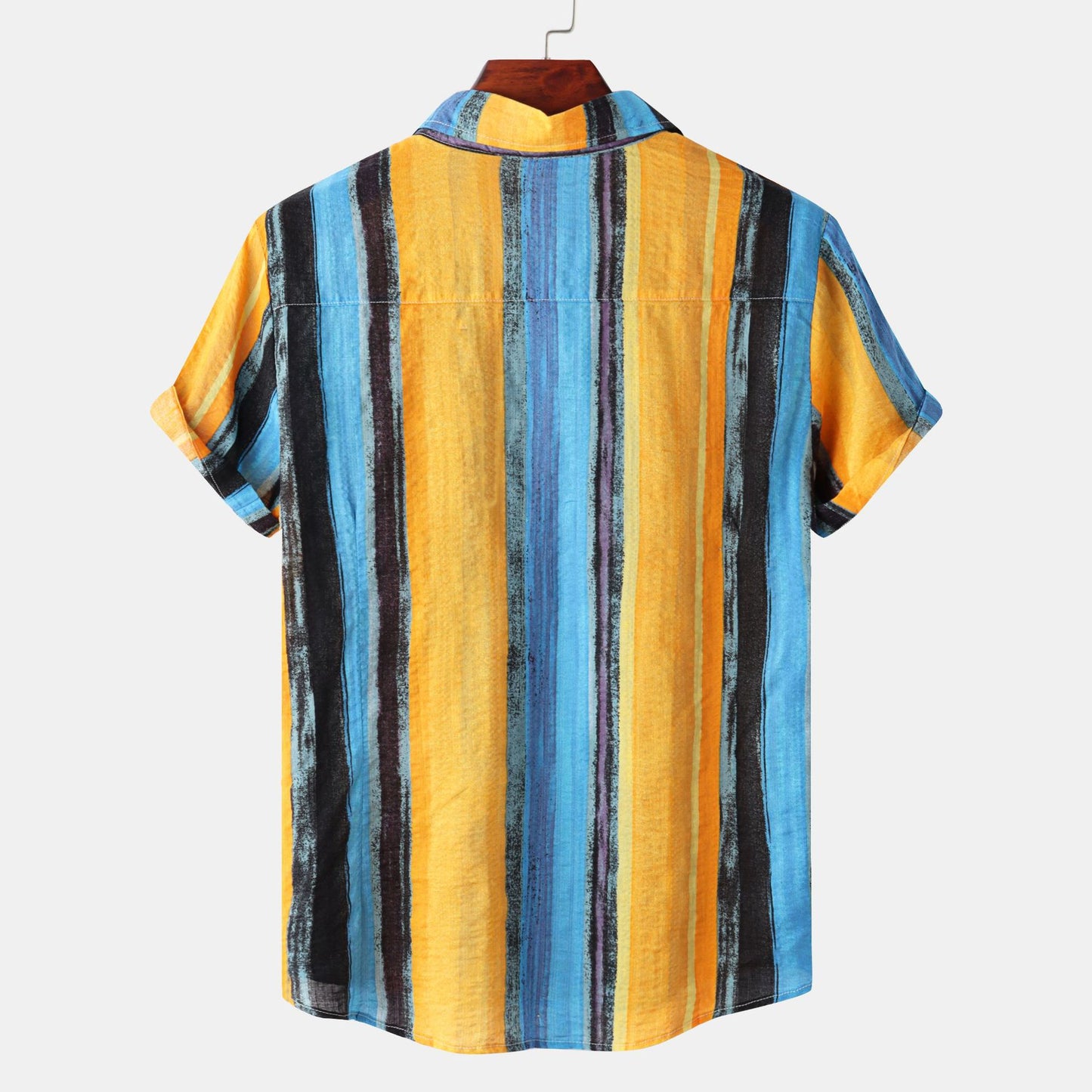 New Men's Contrast Color Striped Short-sleeved Shirt
