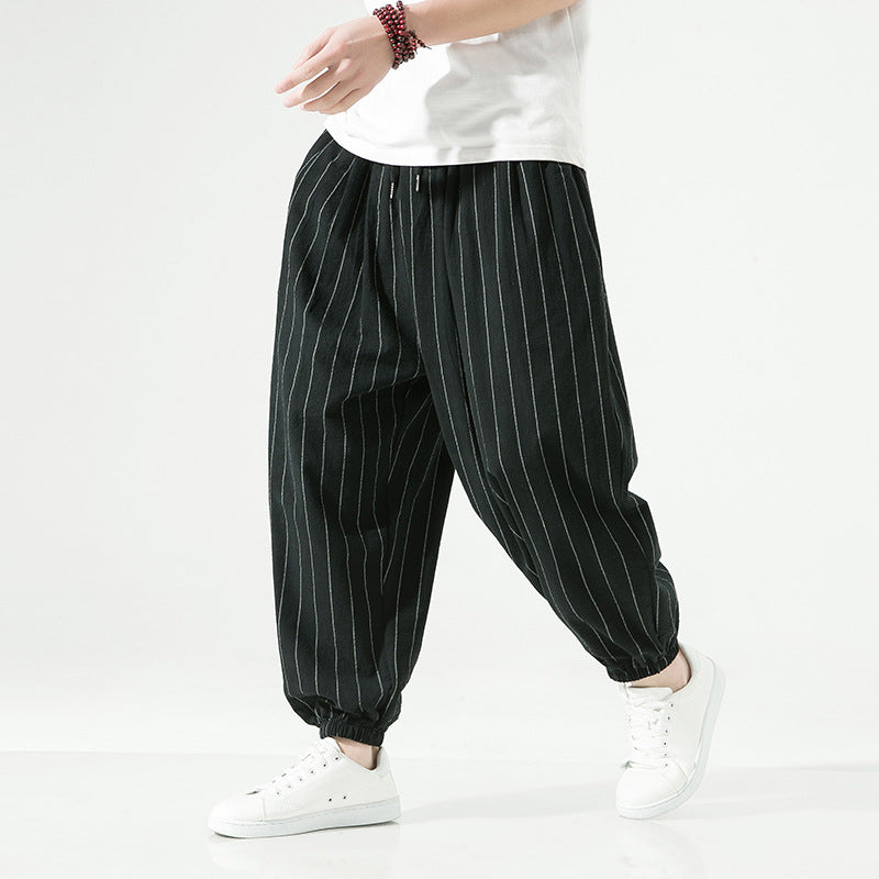 Chinese Style Ankle Banded Pants Japanese Style Large Size Cotton Linen Harem Pants