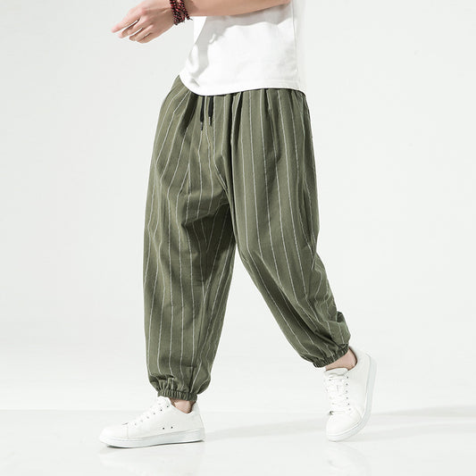 Chinese Style Ankle Banded Pants Japanese Style Large Size Cotton Linen Harem Pants