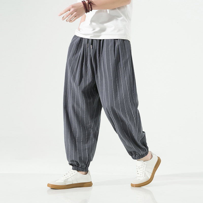 Chinese Style Ankle Banded Pants Japanese Style Large Size Cotton Linen Harem Pants