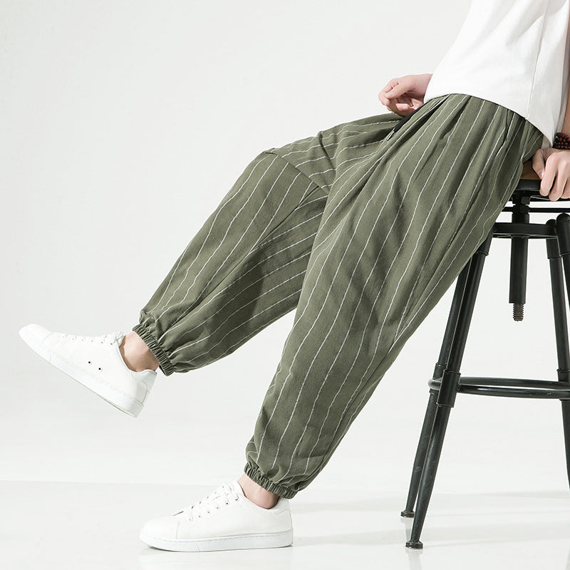 Chinese Style Ankle Banded Pants Japanese Style Large Size Cotton Linen Harem Pants