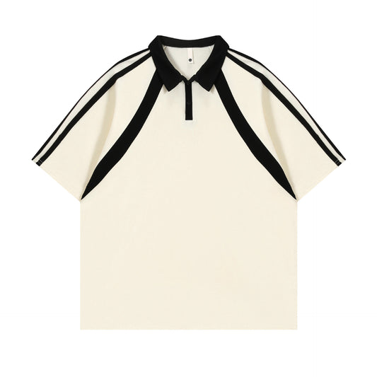 Contrast Color Short-sleeved Cotton Polo Shirt Lapel
